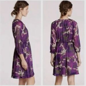 J. Crew Maisie Purple Long Sleeve Floral Chiffon Dress Women's Size 4